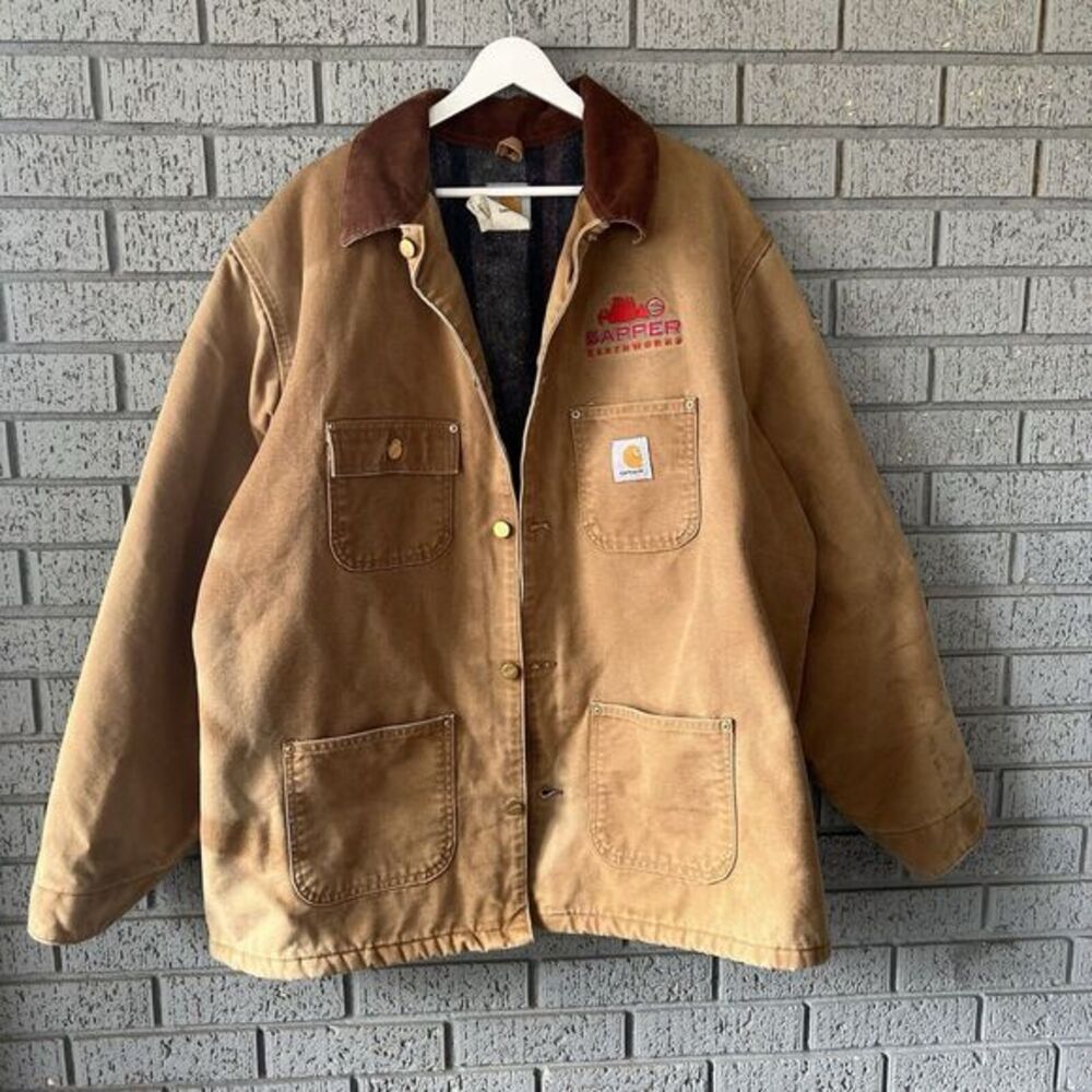 Vintage Carhartt Barn Jacket Blanket Lined Chore Coat USA CO1 BRN 48 Tall XXL